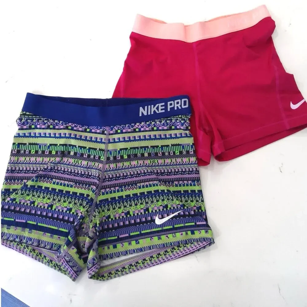 Nike Pro shorts bundle (2) size large pink blue Geo athletic comfortable - Picture 2 of 6